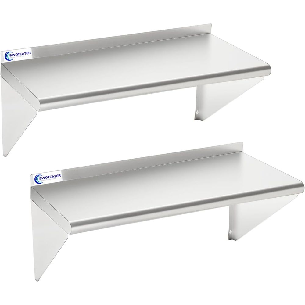 Wall Shelf Commercial Kitchen - 2-pack roestvrijstalen planken 12x24 260LB, commerciële